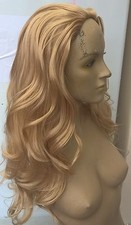 medium blonde wavy curly 3/4 half head long hair wig on half cap fancy dress