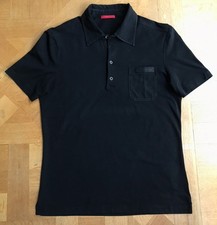 Prada Mens Collard Black Mother Of Pearl Logo Buttons T’shirt S Good Condition