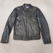 Armani Exchange Mens Jacket Medium Black Lamb Leather Bomber Biker Moto Racer