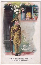 WWI 1916 Postcard Thy Sentinel Am I Artist M Nash Boy Soldier FPO Censor 2045