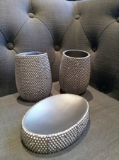 Diamante Embossed Bathroom Soap Dish, Toothbrush holder & Tumbler Set -brand new