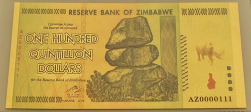 Zimbabwe 100 quintillion - zimbabwe,