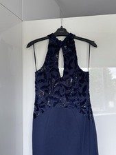 Michelle Keegan By Lipsy Navy Blue Sequin Maxi Prom Cocktail Dress Size 12 New