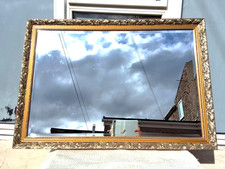 LARGE VINTAGE RECTANGULAR BEVELLED WALL MIRROR ORNATE GOLD FRAME