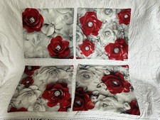 Set Of 4 , Very Stylish 16” X 16” Cushion Cases , Red & Silver Grey Floral ,