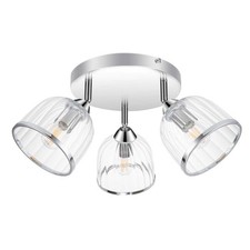 Ceiling Spotlight 3 Lamp LED Ribbed Glass Metal Chrome Effect Adjustable Modern