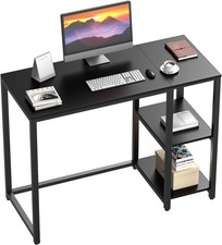 WOHOMO Computer Desk with 2-Tier Shelves 100cm Sturdy Home Office Desk with Lar