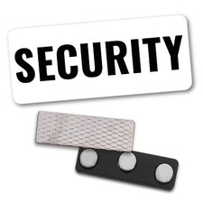 Security Badge 76x32mm Magnet Pin Clip White Tag ID Chest Display