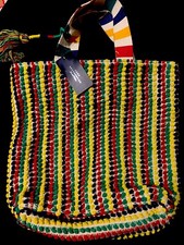 ZARA Rare Large Multicolor Tassled Pom Pom Carpet Tote Bag 15"H x 17"W x 4"D