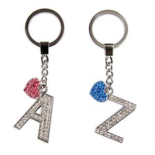 Diamante Crystal Bling Alphabet Letter & Crystal Heart Key Ring Chain Gift