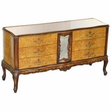 SUBLIME VINTAGE ITALIAN BURR WALNUT SERPENTINE FRONTED SIDEBOARD MIRRORED TOP