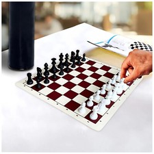 Chess Set with Vinyl Chess Board Burgundy Colour Travel Edition
