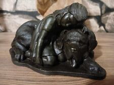 Heredities Cold Cast Bronze Girl And St Bernhard Dog Statue Sculpture