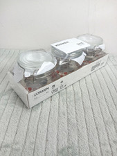 Ikea Korken Food Storage Organizer Box Jars with Lids Clear Glass 4 oz-Set Of 3