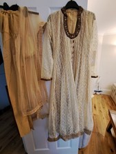 Asian Party Gold Details Dress Indian/ Pakistani Size 12 In Excellent Condition