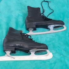 Vintage Ice  Skates John Manfield Black Leather  with John Wilson Blades Size 8