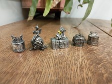 X5 Silver Scenes Trinket Pot, Tea party Scene, 1995, Silver Plated Bear Fairy
