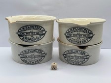 4 old advertising meat paste pots (a) damaged