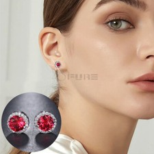 925 Sterling Silver Round Cut Red Cubic Zirconia Women Stud Earrings Jewellery