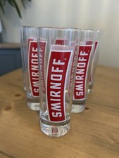 Collection Of 6 Vintage Heavy Smirnoff Vodka Rare Tall Glasses Oversized Shot