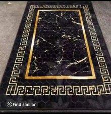 Black Marble Effect Rug 160x230cm Living Room Bedroom Carpet