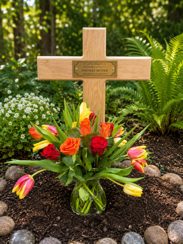 Grave cross personalised oak - cross,
