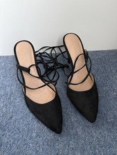 New Ladies Graceland Tie Leg Black Stiletto Shoes Size 6