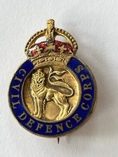 Civil Defence Corps Brass & Enamel Badge Pre 1953 Fattorini & Sons