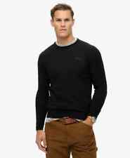 Superdry Jumper Crew Neck Knitted Long Sleeve Pullover Wool Cotton Mix Black