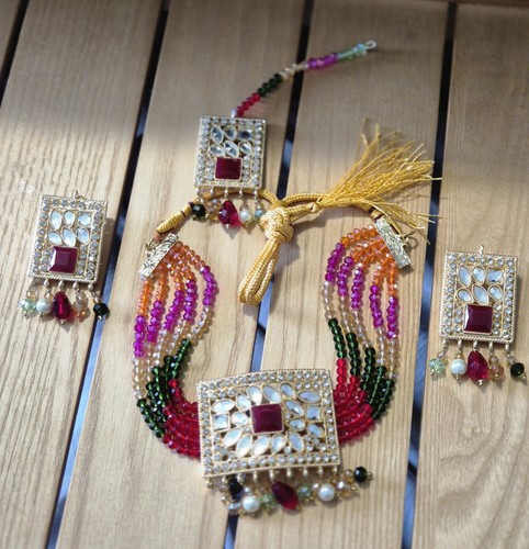 Kundan mirror necklace - kundan, &