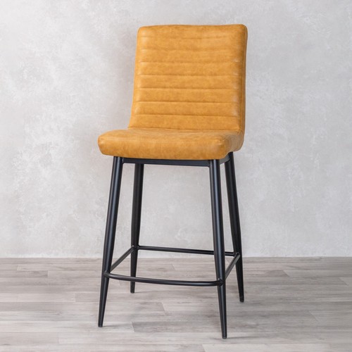 Yellow bar stool faux leather - faux,