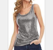 Fitted Sleeveless Muscle Tank Tops T-Shirt Clubwear Women Glitter Sequins Slim