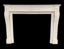Original Antique Louis XVI Statuary Carved French Marble fire surround fireplace