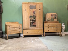 Vintage Art Deco Bedroom Set Suite Wardrobe Chest Of Drawers Dressing Table