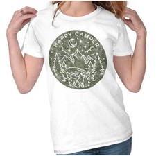 Vintage Outdoor Night Hiking Happy Camper Graphic T Shirts for Women T-Shirts
