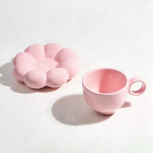 Elegant pink ceramic mug set - pink,