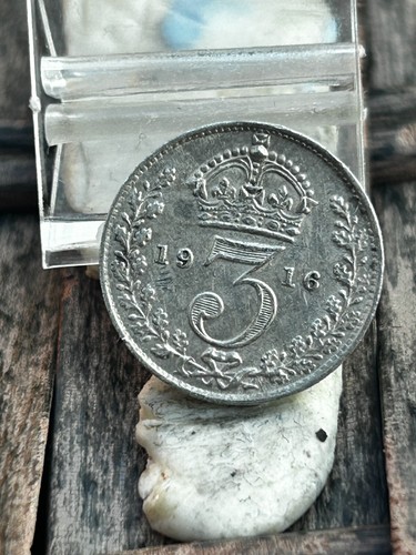 1916 silver pence coin - , 3