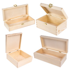 Wooden Storage Box with Hinged Lid | 4 Sizes | Unpainted Rectangular Keepsake