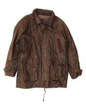 VINTAGE Mens Leather Jacket IT 56 2XL Brown Leather DV01