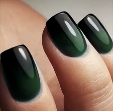 24 Short Square Plain Dark Green to Black Ombre Press On False Nails Brand New