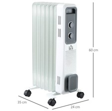 Homcom Oil Filled Radiator Portable Heater 7 Fin 3 Heat Settings White Wheels