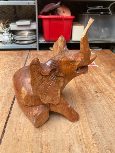 Solid wooden carved elephant - carved,