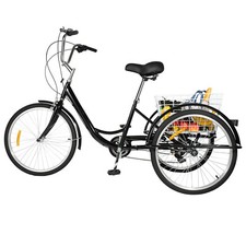 24" Inch Adult Tricycle Trike Bike 8-Speed 3-Wheel Bicycle & Folding Back Basket