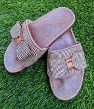 Baker By Ted Baker Girls Diamanté Sliders With Bow Rose Gold UK 11 Sandals 