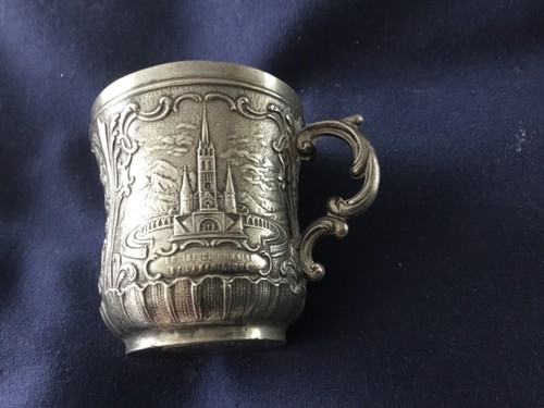Lourdes vintage pewter mug - mug, cup