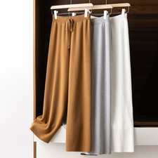 New Fashion Women's 100% Cashmere Woolen Wide Leg Pants High Waist Trousers