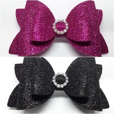 4 Inch Sparkling Glitter Pink Blue Silver Hair Bow Bobble/Alligator Clip Girl