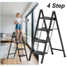 4 Step Ladder Folding Step Stool Heavy Duty Metal Small Compact Foldable Ladders