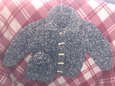 Brand New Hand Knitted Boys Grey&White Mix Jacket&Hat 20” Chest Age 12-18 Months