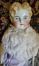 STUNNING! ANTIQUE LARGE BLONDE CURLY HAIRED EXPOSD EARS CHINA HEAD DOLL TLC
